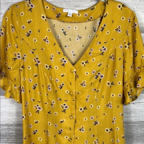 Flutter Midi Dress Tie Back Gold Floral - Picture 4 of 8